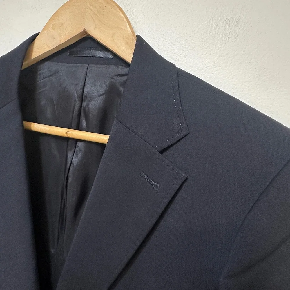 Lacoste Sport Coat Mens Medium 40 Navy Blue Wool Blend Pick Stitch Blazer Preppy
